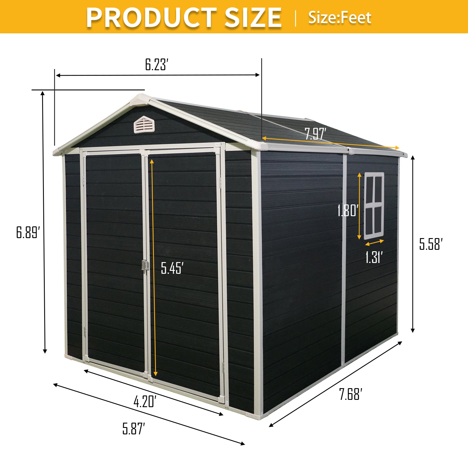 6X8Ft Resin Outdoor Storage Shed Kit Perfect To Store Patio Furniture,Black Black Plastic