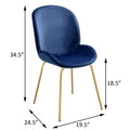 Blue And Gold Solid Back Side Chairs Set Of 2 Blue Gold Dining Room Set Of 2 Velvet