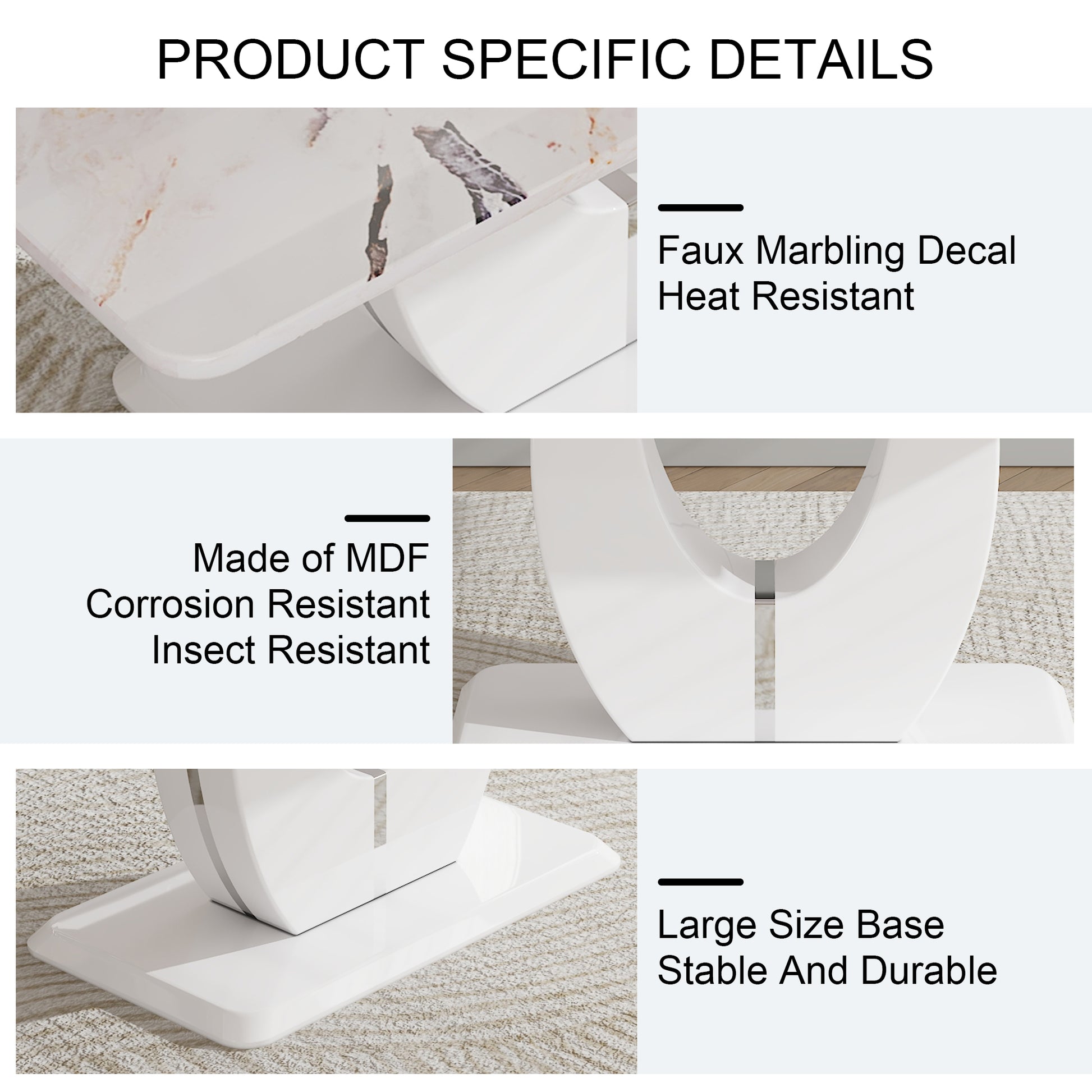 Table And Chair Set, Modern Luxurious White Imitation Marble Pattern Mdf Dining Table,Rectangular Dining Table, Matched With Uniquely Shaped Pu High Backrest Seats,Suitable For Various Occasions. White Black Seats 4 Mdf