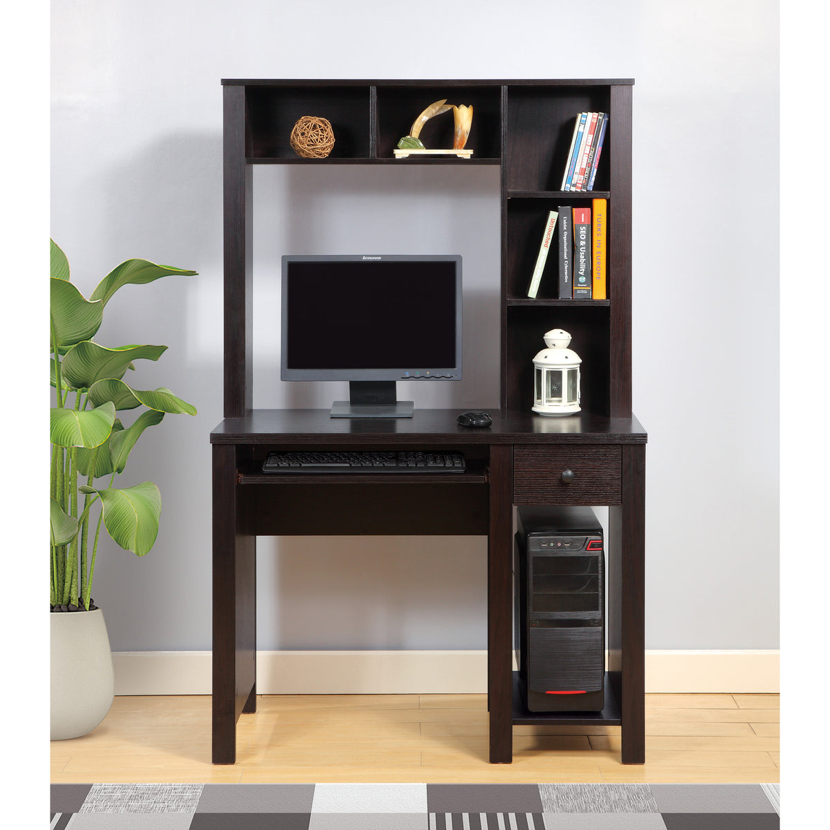 Student Desk With Hutch Home Office Desk 39"W Compact Desk Writing Desk Laptop Desk Red Cocoa Espresso One Drawer Keyboard Drawer Wooden Knob Espresso Particle Board Mdf