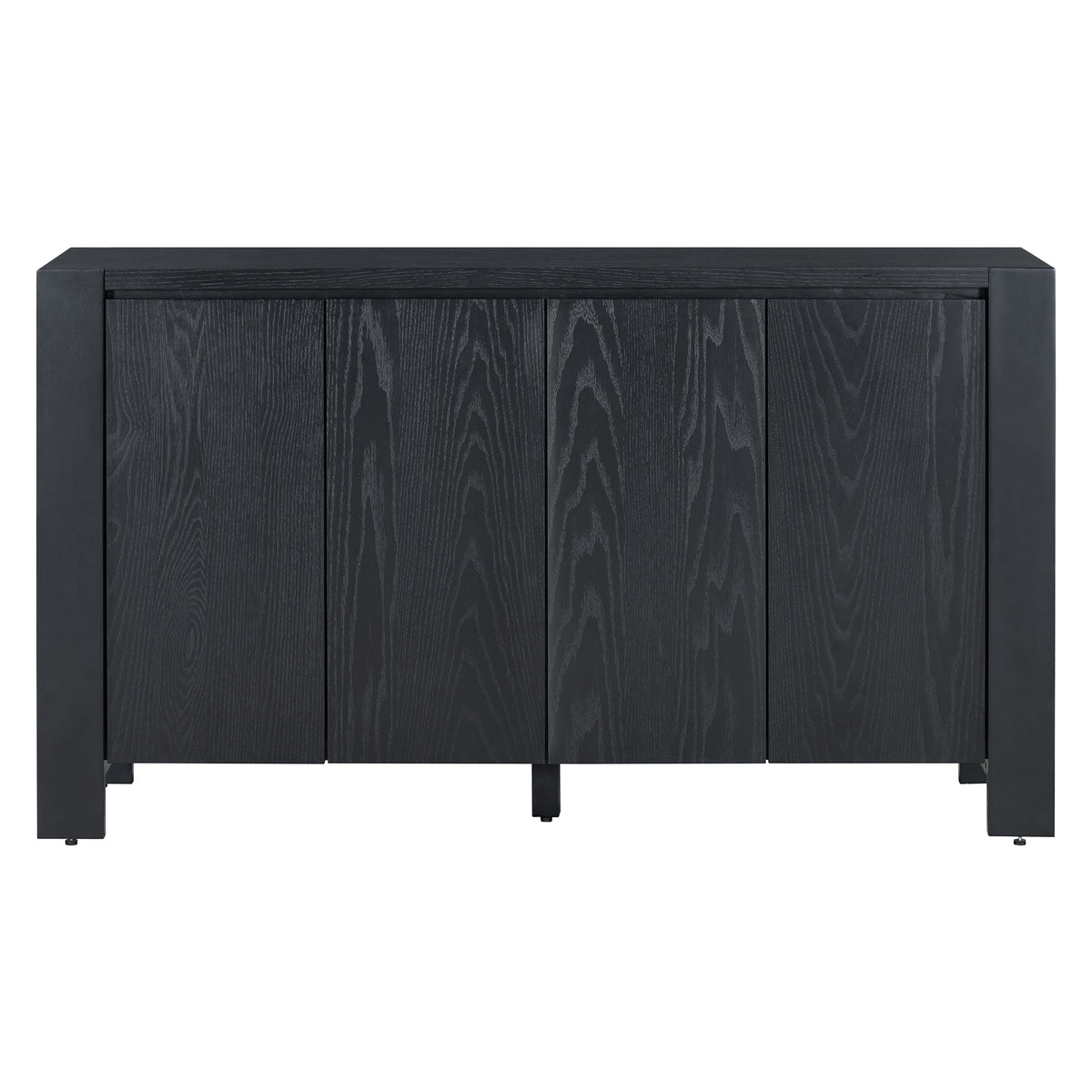 Retro 4 Door Sideboard With Distressed Finish And Adjustable Shelves For Dining Room, Kitchen, And Living Room Black Black Mdf,Rubber Wood