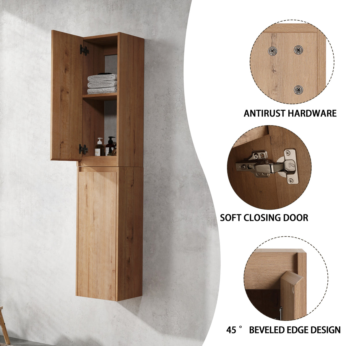 72" Wall Mounted Bathroom Vanity With Sink And Side Cabinet, Soft Close Doors,00112Imo 00630Imox2 00612Gwh Combination Cabinet Kd Packing Imitative Oak Bathroom Modern Plywood Plywood