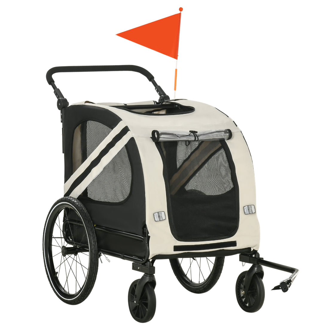 Aosom 2 In 1 Pet Bike Trailer For Small Dogs, Road Visibility Bicycle Stroller, Weather Strong Bike Wagon Trailer Sidecar Attachment, White White Steel