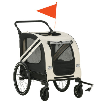 Aosom 2 In 1 Pet Bike Trailer For Small Dogs, Road Visibility Bicycle Stroller, Weather Strong Bike Wagon Trailer Sidecar Attachment, White White Steel