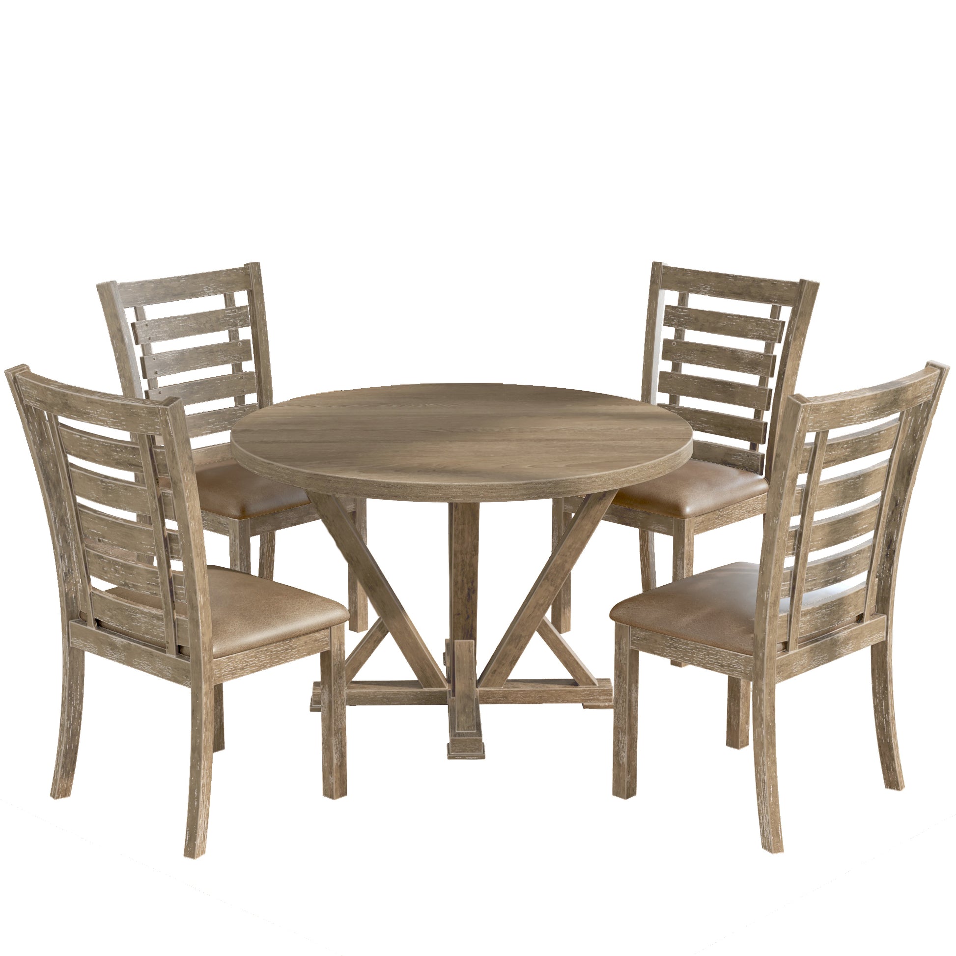Modern Farmhouse Round Dining Table 45.7Inch Solid Wood Rubberwood Antique Finishing Rustic Look Distressed Look Wire Brushed For 4 Seaters Grayish Brown Light Brown Distressed Finish Dining Room Antique,Farmhouse,French Country,Rustic,Vintage Rubberwood