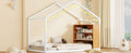 Twin Size Metal Bed House Bed Frame With Shelves And Lights, White Twin White Metal & Wood