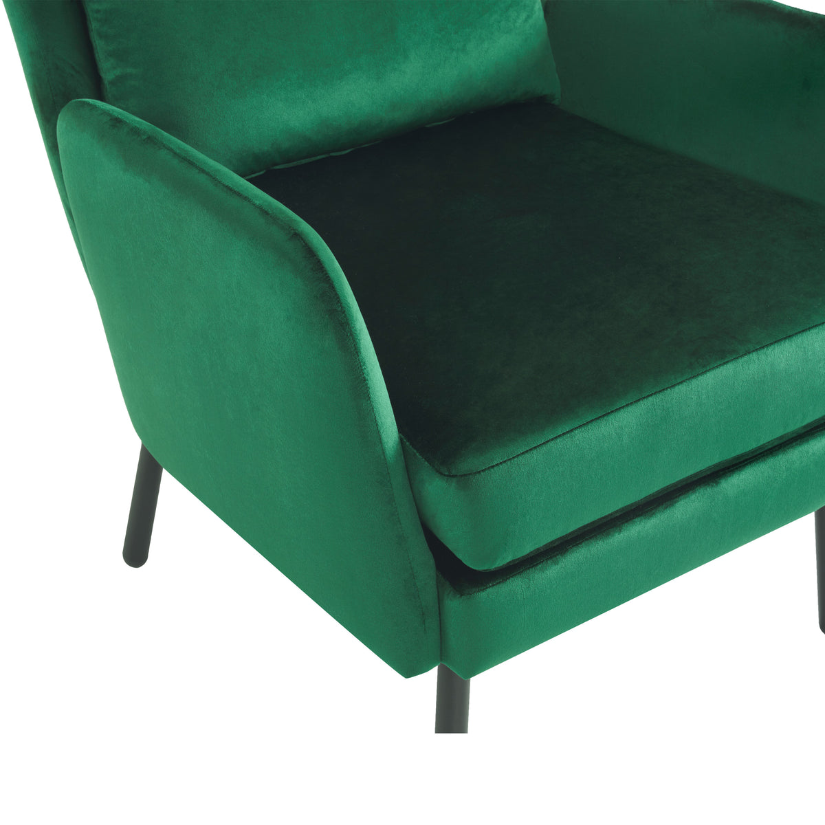 Wing Back Velvet Accent Chair, Modern Living Room Armchair Comfy Upholstered Single Sofa Chair For Bedroom Dorms Reading Reception Room With Metal Legs & Pillow, Green Green Velvet