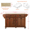 Kitchen Island With Rubber Wood Countertop, Kitchen Cart On 5 Wheels With Storage Cabinet And 5 Drawers For Dinning Room, Mahogany Mahogany Dining Room Rectangular Rubberwood Solid Wood Mdf Large 56 In