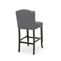 Vienna Contemporary Fabric Tufted Wingback 31 Inch Counter Stools, Set Of 2, Charcoal And Dark Brown Charcoal Fabric