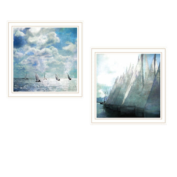 2 Pc Vignette Sail Away White Framed Wall Art For Living Room, Bedroom Wall Art Print For Home Decor By Bluebird Barn Multicolor Wood Paper