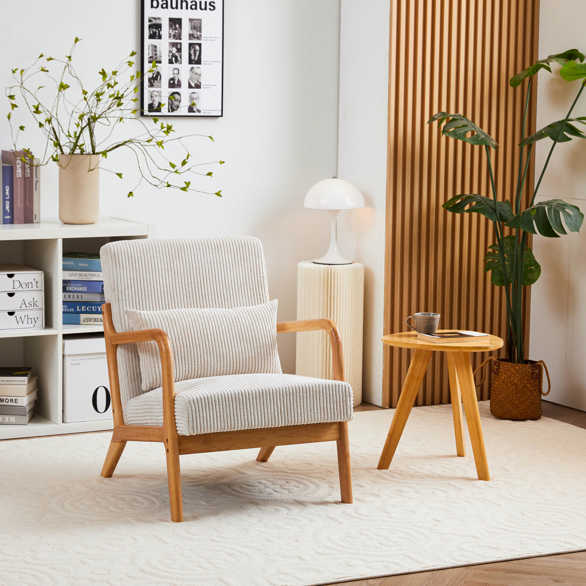 Mid Century Modern Accent Chair, Arm Chair Living Room Chairs With Pillow Upholstered Reading Chair With Solid Wood Frame & Living Room Bedroom Balcony Beige Beige Brown Primary Living Space
