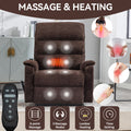 Brown Chenille Dual Motor Infinite Position Up To 350 Lbs Power Lift Recliner Chair With Power Remote, Heat Massage And Heavy Duty Motion Mechanism White Metal Primary Living Space Heavy Duty Push