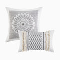 Cotton Printed Comforter Set With Chenille White Navy King Cal King King White Navy Cotton