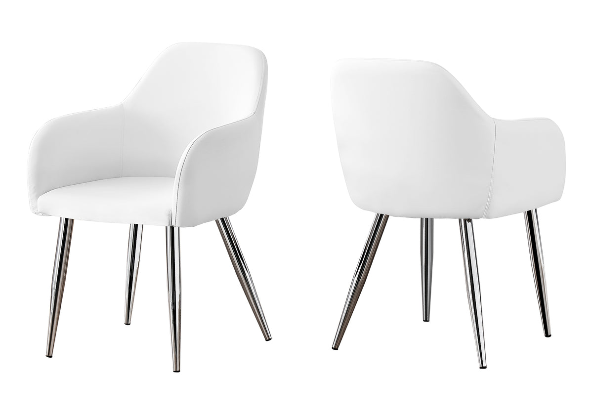 Dining Chair, Set Of 2, Side, Upholstered, Kitchen, Dining Room, White Leather Look, Chrome Metal, Contemporary, Modern White Foam Faux Leather