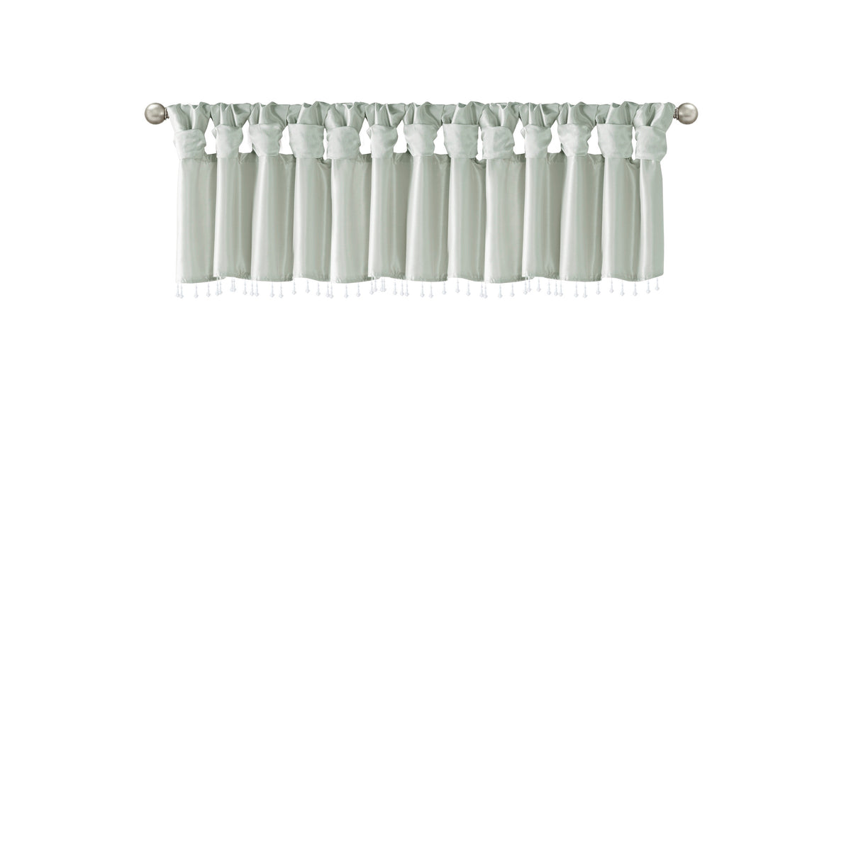 Lightweight Faux Silk Valance With Beads Dusty Aqua 50X26" Dusty Aqua Microfiber