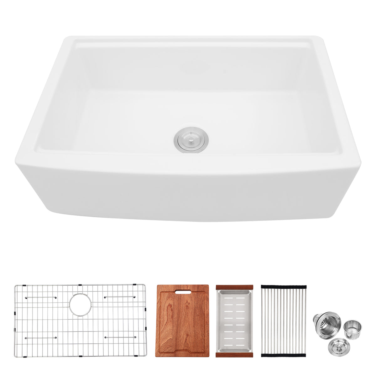 White Farmhouse Sink Workstation 33 Inch White Ceramic Single Bowl Farm Kitchen Sink White Ceramic