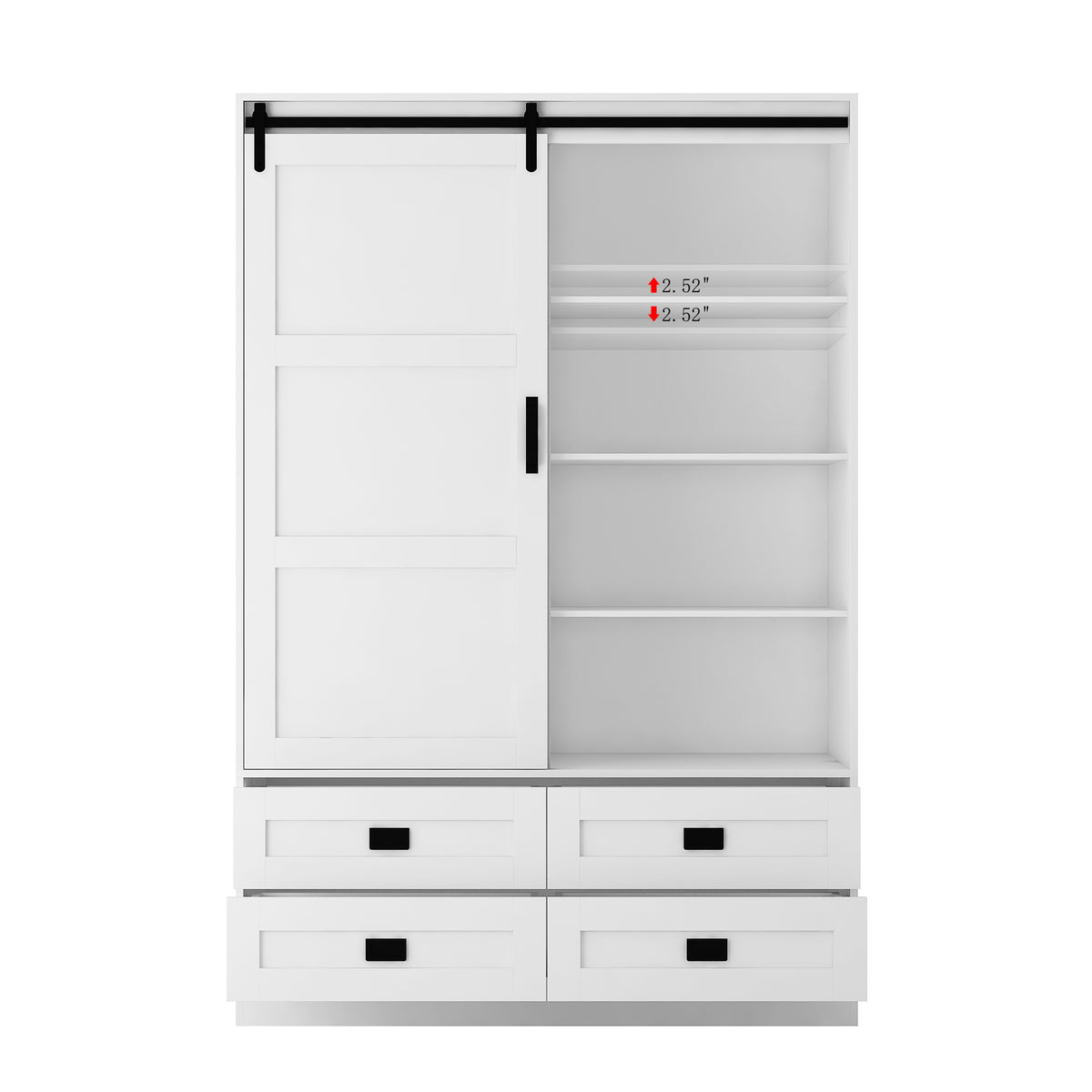 Tall Bedroom Armoire Wardrobe Closet Clothing Storage Cabinet With Hanging Rod Barn Door Drawers Open Shelves White Mdf