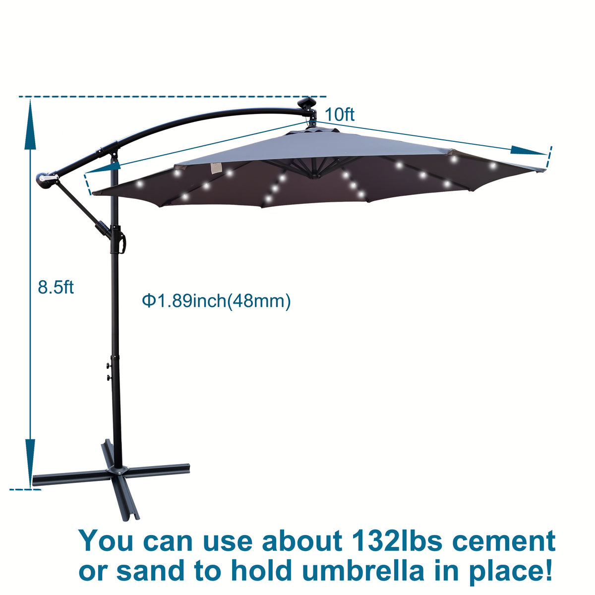 10 Ft Outdoor Patio Umbrella Solar Powered Led Lighted Sun Shade Market Waterproof 8 Ribs Umbrella With Crank And Cross Base For Garden Deck Backyard Pool Shade Outside Deck Swimming Pool Medium