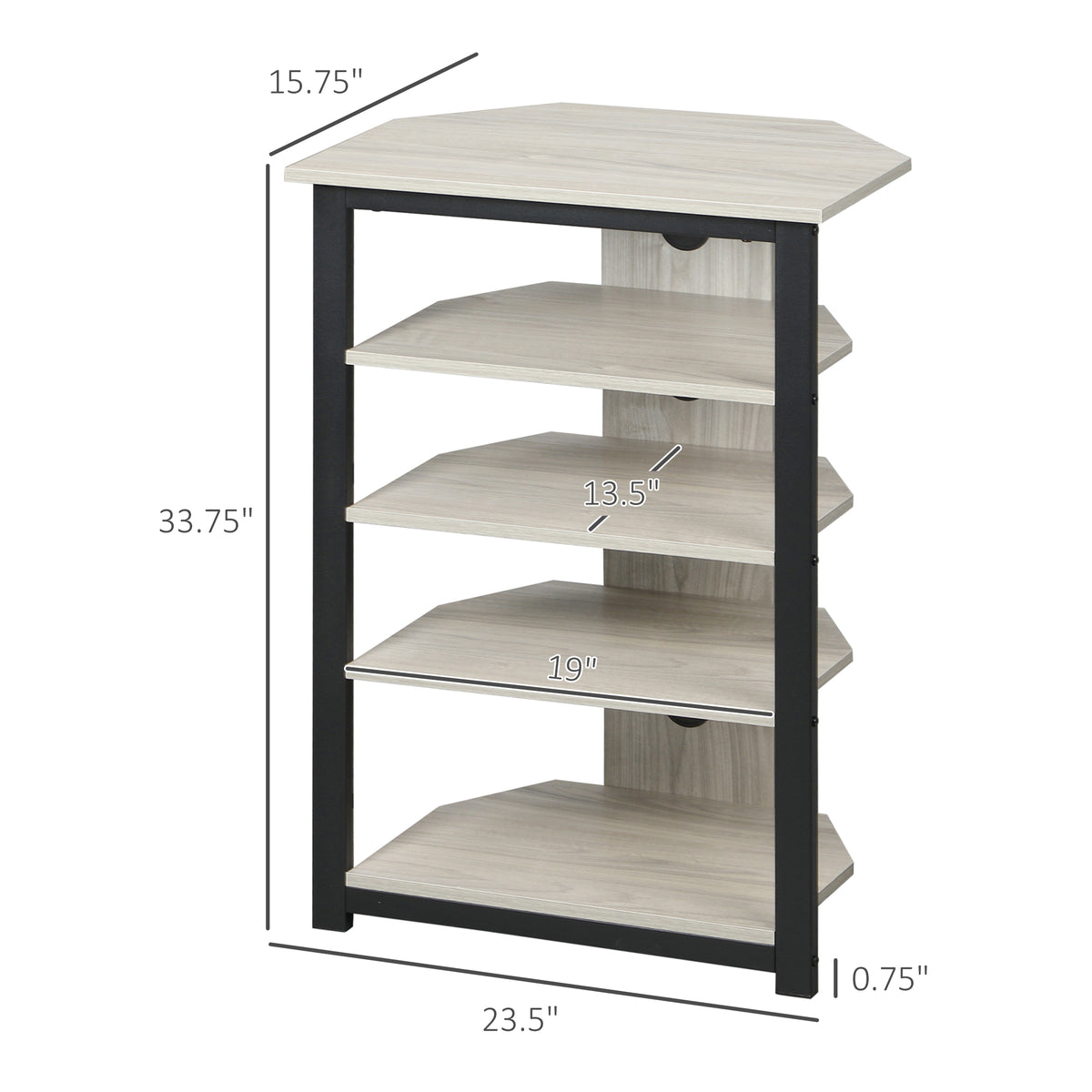 Homcom Tv Stand, Av Media Stand, Corner Audio Tower With Storage Shelves And Steel Frame, Living Room Storage, Gray Grey Particle Board