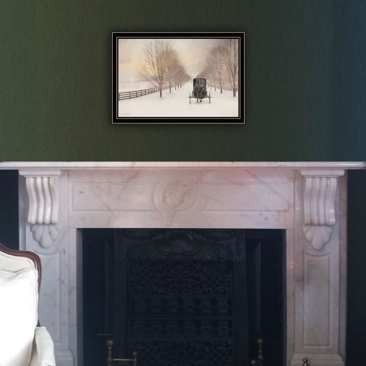 Snowy Amish Lane Black Framed Wall Art For Living Room, Bedroom Wall Art Print For Home Decor By Lori Deiter Multi Wood Paper