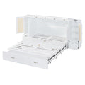 Queen Size Murphy Bed Wall Bed With Drawer And Rattan Decoration With 2 Storage Cabinets, One Set Of Sockets & Usb Ports, Pulley Structure Design, White Queen White Plywood