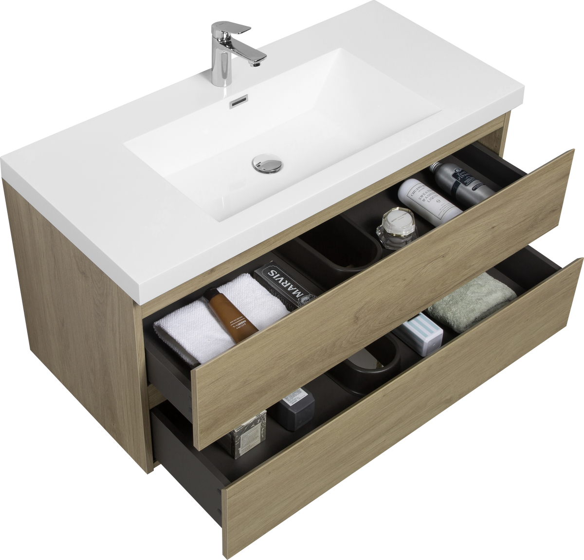 42" Floating Bathroom Vanity With Sink, Modern Wall Mounted Bathroom Storage Vanity Cabinet With Resin Top Basin And Soft Close Drawers, Natural Oak 24V11 42No White Oak Wood