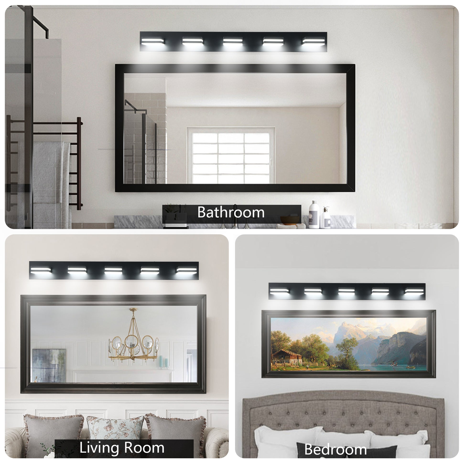 Modern Black Led Vanity Light, 5 Lights Wall Sconce For Bathroom And Mirror, Sleek Minimalist Design, Energy Efficient, Easy To Install Black Iron