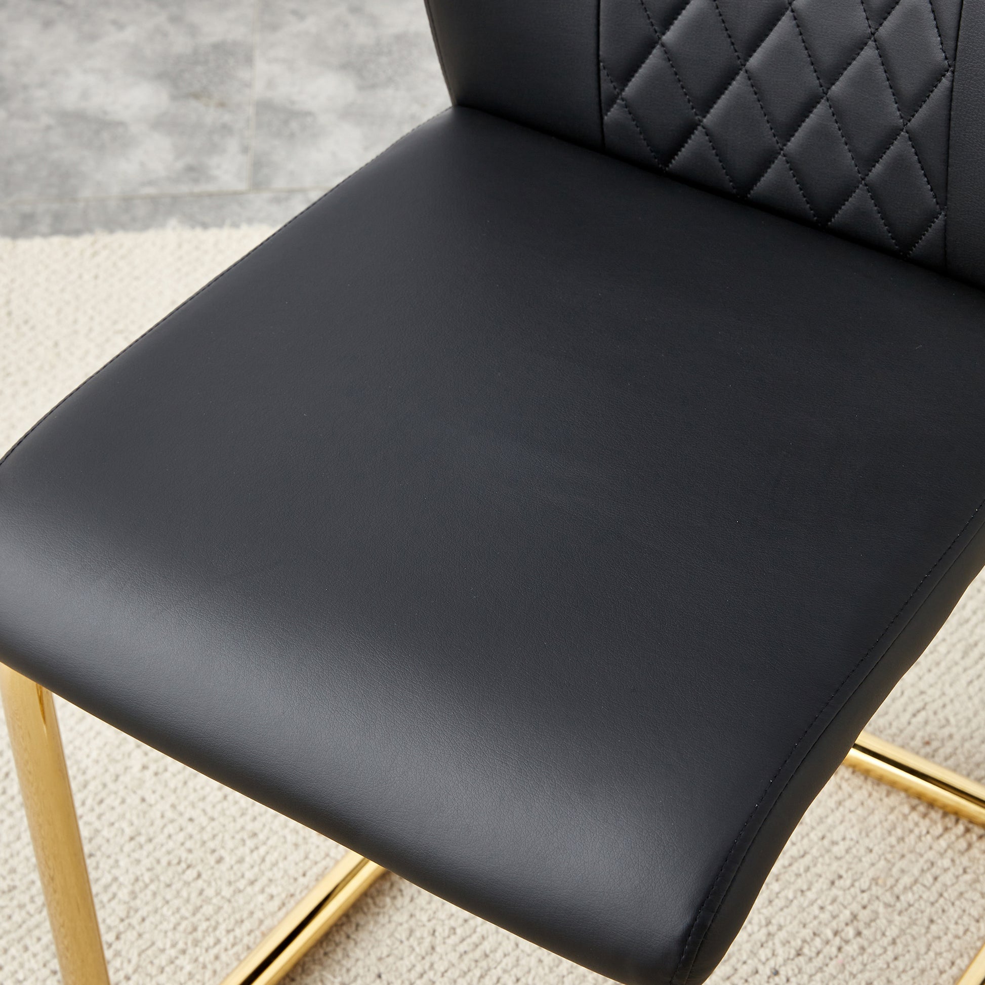 Table And Chair Set, Modern And Minimalist Dining Table, Imitation Marble Patterned Tabletop, Mdf Legs With U Shaped Brackets. Paired With Comfortable Chairs, Suitable For Dining And Living Rooms. Black Gold Mdf Glass