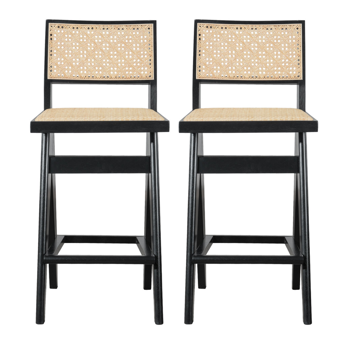 Keira Rattan Bar Stool Set Of 2 Black,Rattan Rattan,Solid Wood