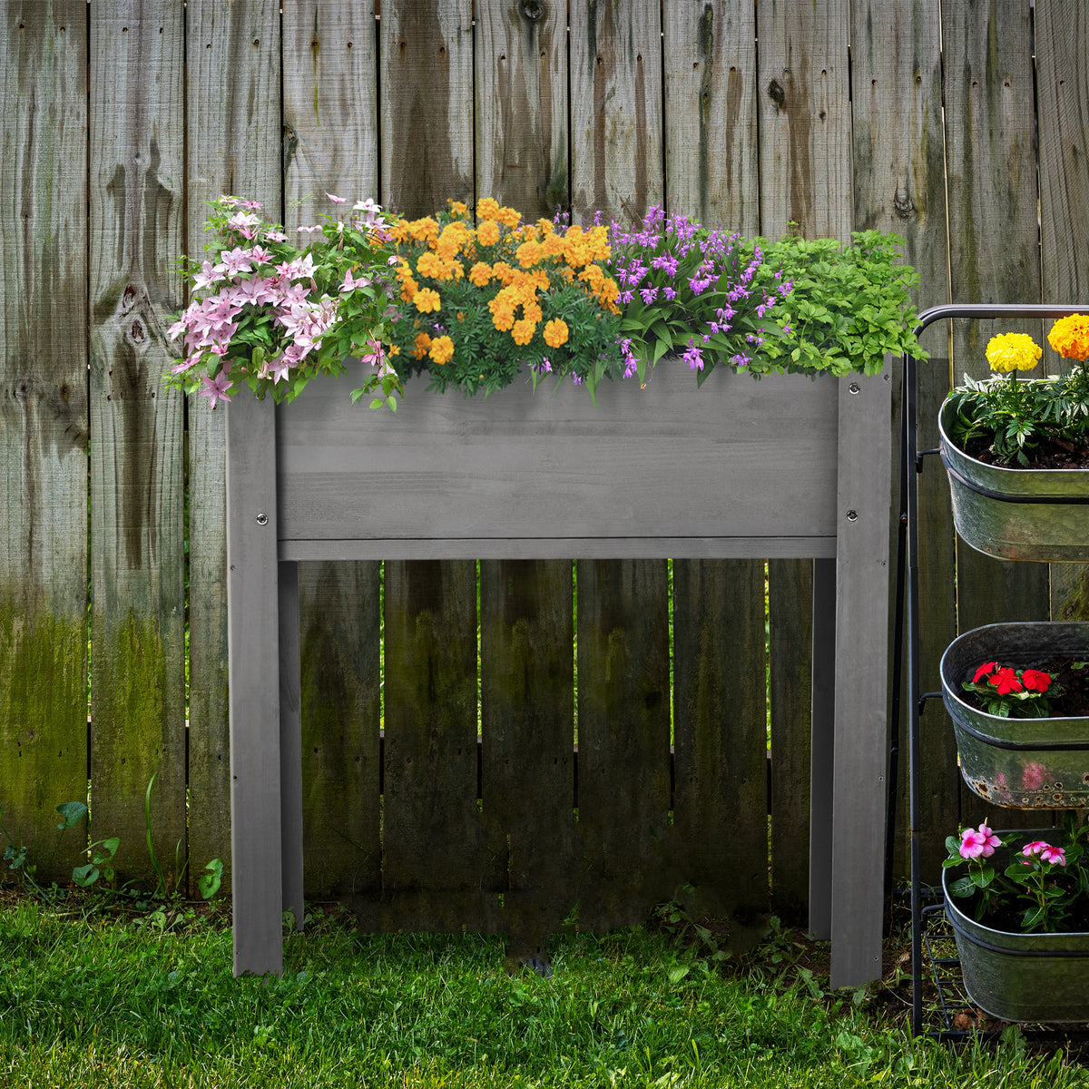 31X31X16 Inch Raised Garden Bed With Legs, Elevated Wooden Planter Box For Outdoor Plants Flowers Fruits Vegetable Herb Growingg Grey Solid Wood
