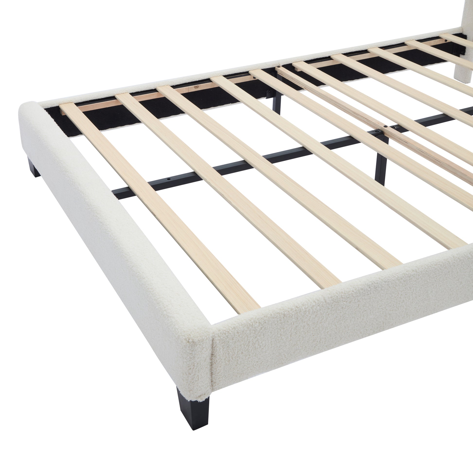Full Size Upholstered Flower Shape Bed, Elegant Flowers Headboard With Led Light Strip, Sherpa Fabric Platform Bed With Wooden Slats Support, White Full White Wood