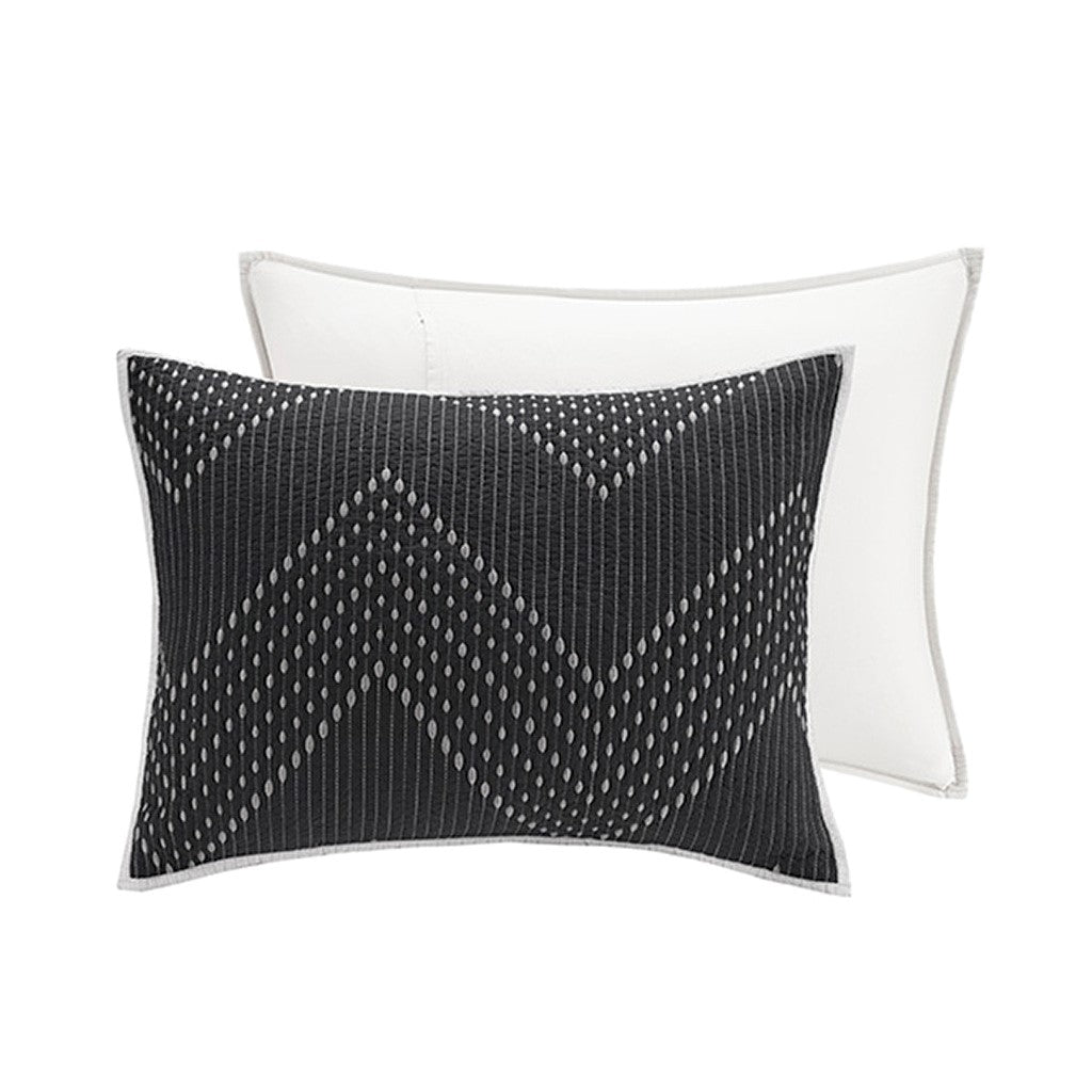 3 Piece Embroidered Cotton Quilt Set Black Full Queen Queen Black Cotton