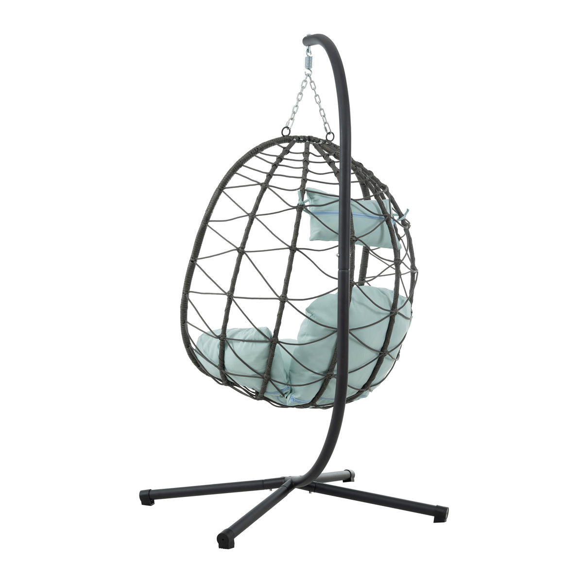 Egg Chair With Stand Indoor Outdoor Swing Chair Patio Wicker Hanging Egg Chair Hanging Basket Chair With Stand For Bedroom Living Room Balcony Gray Steel