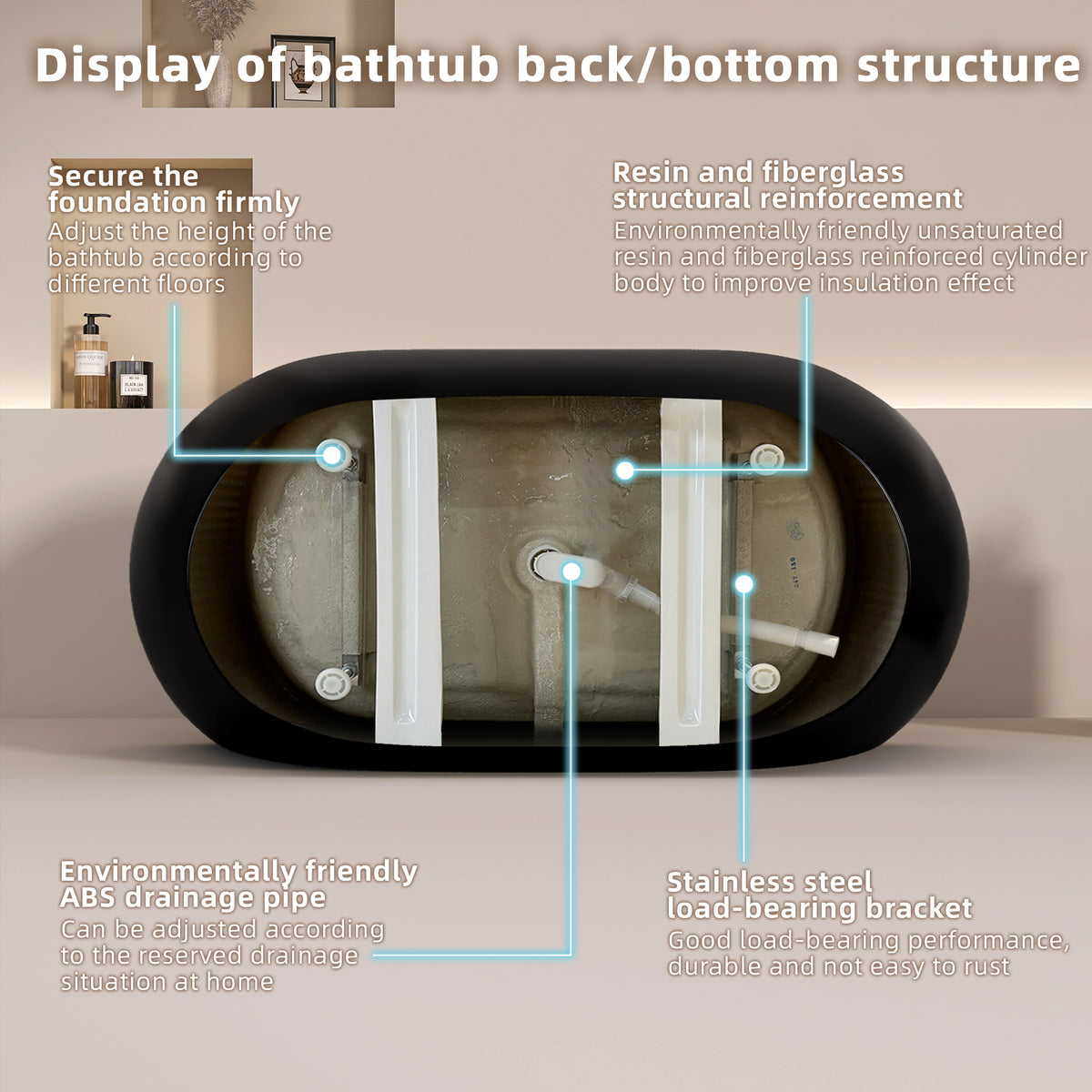 51 Inch Acrylic Freestanding Bathtub Contemporary Soaking White Tub With Overflow And Pop Up Drain Matte Black Matte Black Oval Bathroom Freestanding Tubs Polished Less Than 59 In Contemporary,Modern Soaking Center Fiberglass Acrylic