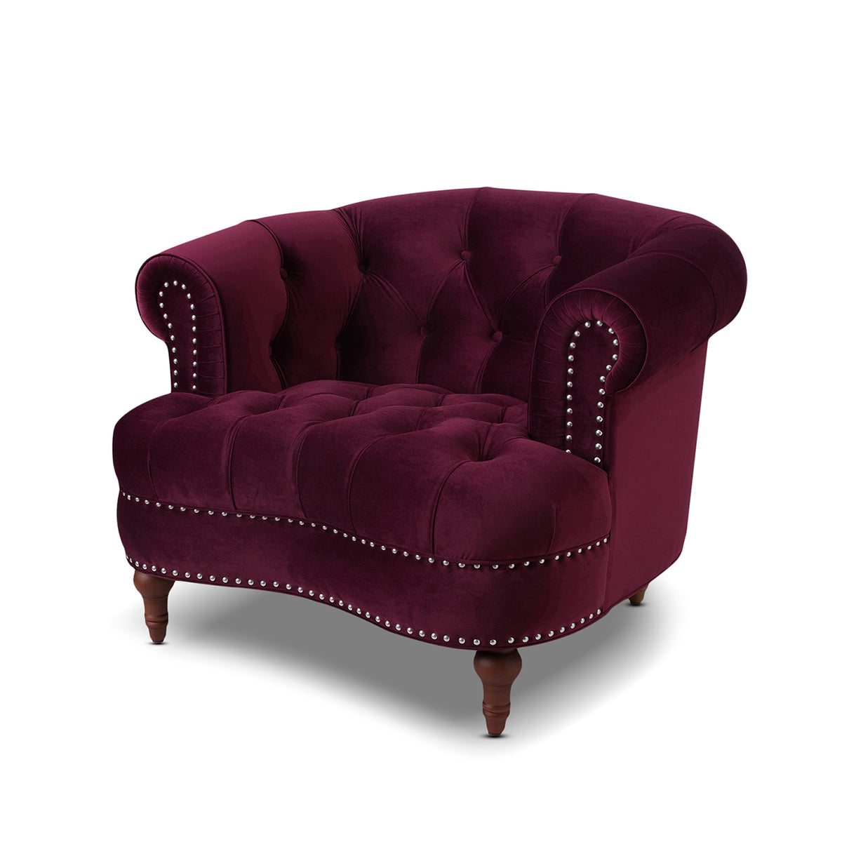 La Rosa Victorian Tufted Upholstered Accent Chair, Burdy Velvet Burgundy Foam Velvet