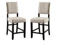 Antique Black Wooden 5Pc Counter Height Dining Set Table And 4X Chairs Beige Linen Like Fabric Cushions Trim Chairs Wood Dining Room Solid Wood Rectangular Dining Table With Chair Upholstered Chair Wood Beige Black Solid Back Seats 4 60 Inches