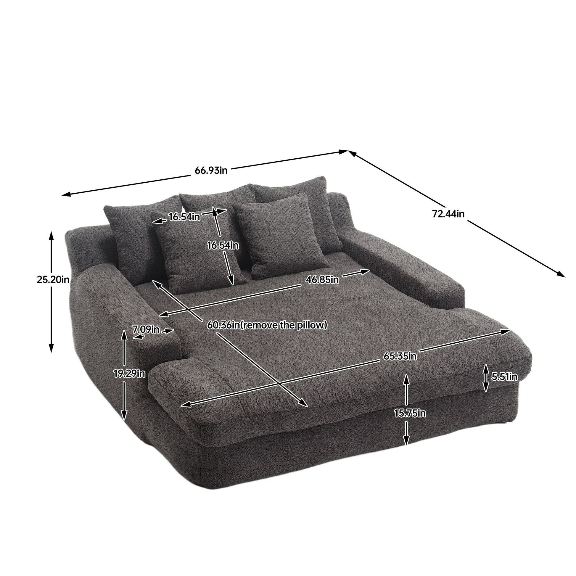Coolmore Chenille 2 Seater Lazy Sofa With 5 Back Pillows,Comfy Sofa Deep Seat Couch For Living Room,Club Gray Gray Foam Chenille 2 Seat