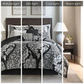 7 Piece Cotton Printed Comforter Set Black Queen Queen Black Polyester