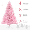 Homcom 6Ft Tall Artificial Christmas Tree Holiday D Cor With 1000 Branches, Auto Open, Steel Base, Wide Shape, Pink Pink Plastic