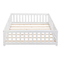 Full Size Floor Bed With Door,Solid Wood Platform Bed Frame With Fence,Suitable For Children,Pine Wood,White Full White Wood