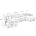 Over Size U Shape Corduroy Sofamodern Upholstered 4 Seater Sofa With 2 Ottomans, Premium Soft Corduroy Fabric Sofa Grey Corduroy 4 Seat
