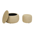 Round Storage Ottoman, Woven Rattan Fabric Ottoman, 2 In 1 Function, Work As End Table And Ottoman,With Small Seat Nature 25