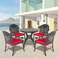 Cushions In Random Colors 5 Piece Set Of Cast Aluminum Patio Furniture With Cushions Yes Dining Set Black Seats 4 Rust Resistant Frame Water Resistant Cushion Garden & Outdoor Complete Patio Sets