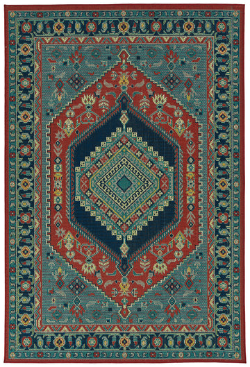 Traditional, Transitional, Oriental, Medallion, Border, Cut Pile 3'6" X 5'6" Rectangle Area Rug Red Polypropylene