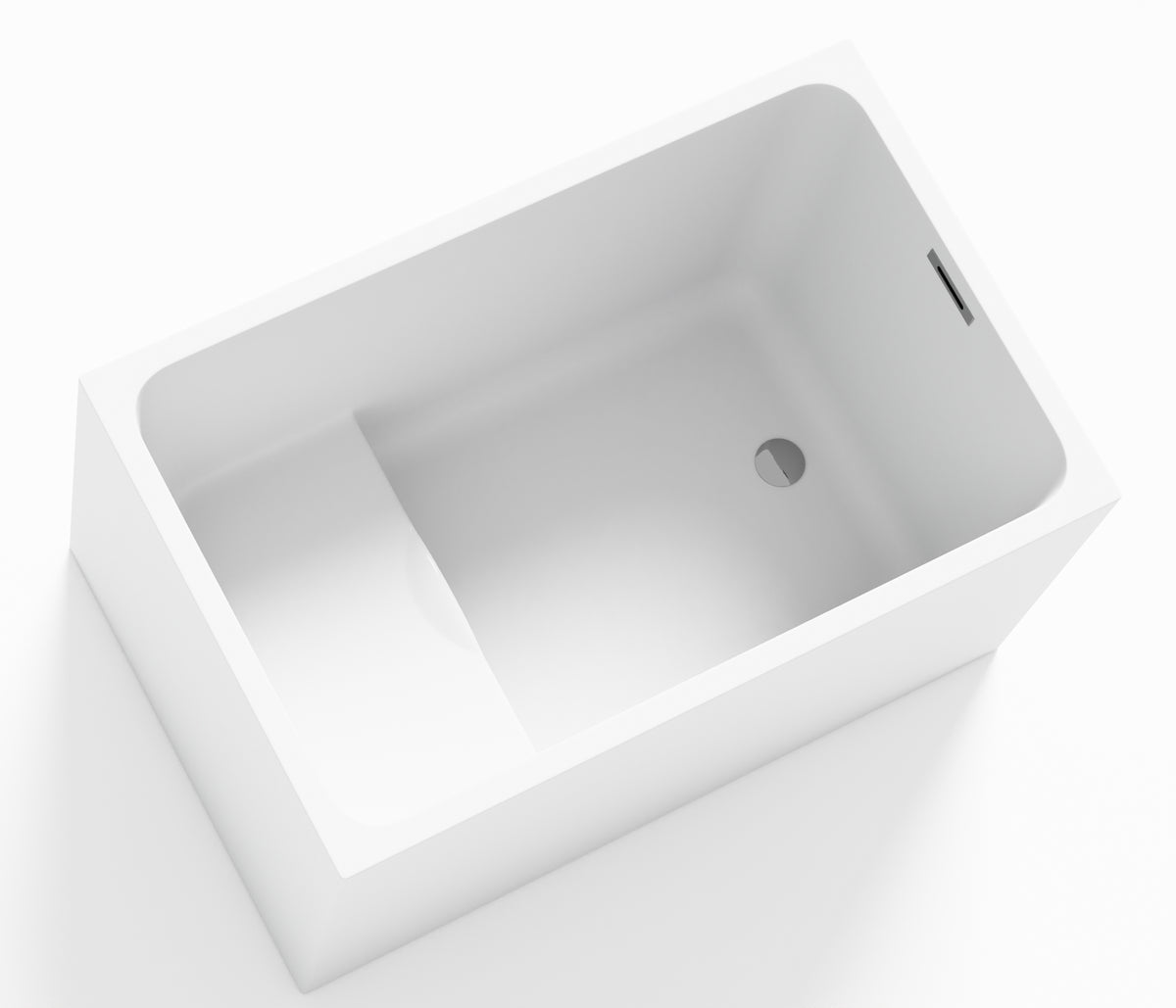 43" Acrylic Freestanding Bathtub With Seat: Spacious Rectangle Shape, Gloss White Finish, Chrome Overflow & Pop Up Drain White Rectangle Bathroom Freestanding Tubs Polished Less Than 59 In Contemporary Soaking Center Acrylic Acrylic