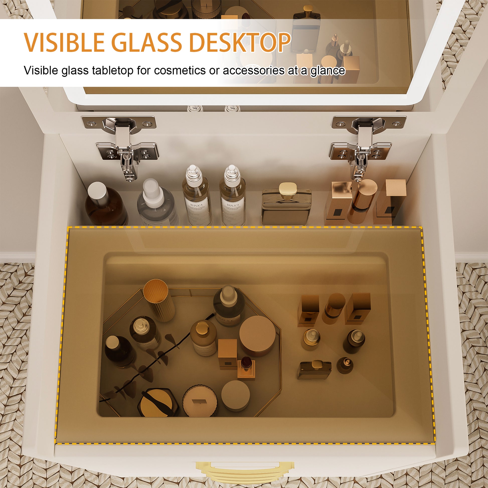 3 In 1 Vanity Desk With Open Top Mirror,Small Make Up Vanity Set With Visible Glass Desktop,Compact Makeup Vanity With 3 Drawers,Dressing Table For Bedroom White White Drawer 3 Drawers Bedroom Ball