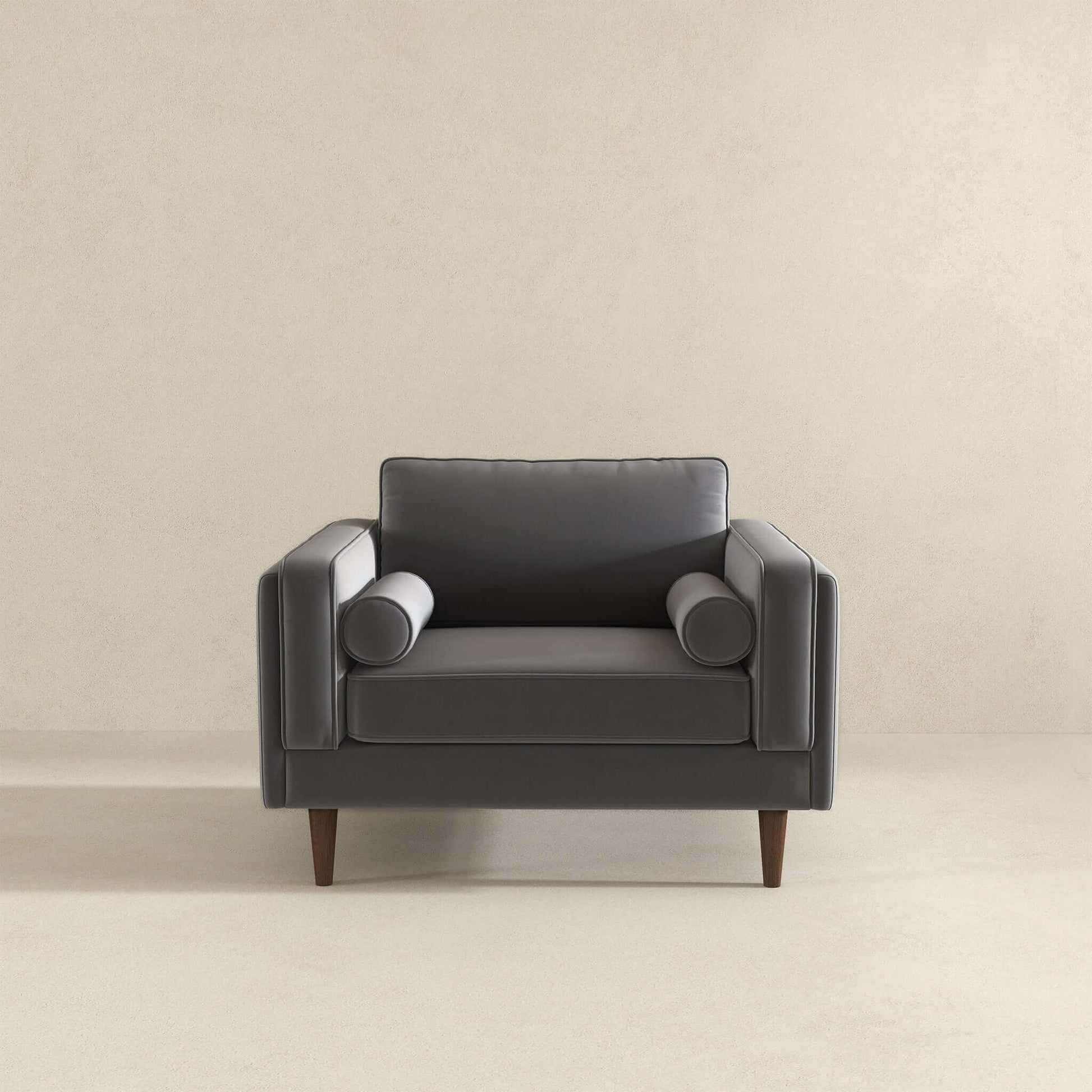 Amber Grey Velvet Lounge Chair Gray Solid Wood,Velvet