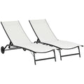 Outsunny Chaise Lounge Outdoor, 2 Piece Lounge Chair With Wheels, Tanning Chair With 5 Adjustable Positions For Patio, Beach, Yard, Pool, Cream White Cream White Fabric
