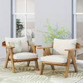 Outdoor Acacia Wood Club Chairs With Cushions Set Of 2 , Teak Finish Beige, 30.75