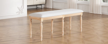 Vintage Traditional 50.4Inch Upholstered Dining Bench With 6 Solid Wood Legs, Natural Natural Dining Room Traditional Rubberwood Foam Rubber Wood